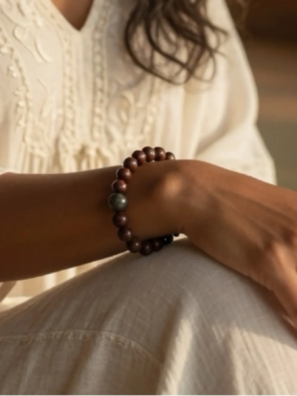 Mahogany Obsidian and Brecciated Jasper stretch bracelet, Size 8